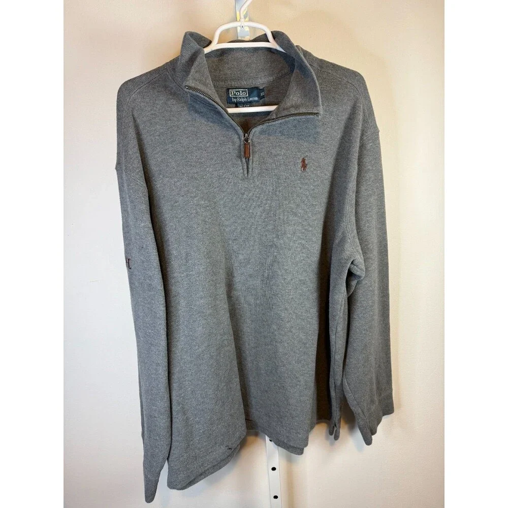 Polo Ralph Lauren 1/4 Zip Sweater Mens XXL Long Sleeve Pullover Gray Logo Pony**